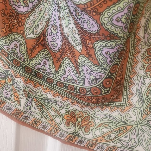 Vintage Jan Frimier Persian Style Brown and Pink Rectangle Scarf - Picture 2 of 7